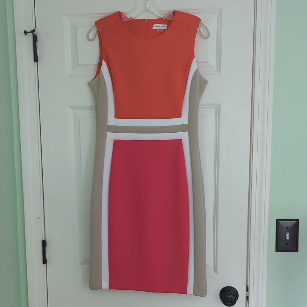 Calvin Klein Pink and White Sheath Mini Dress